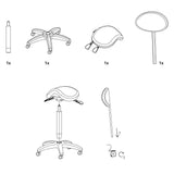 Sgabello dal design elegante ed ergonomico con schienale ovale e sedile a forma di sella che garantisce il massimo comfort. Dotato di 3 leve a gas che regolano l'altezza, l'inclinazione dello schienale e del sedile. Rivestimento in PU bianco di alta qualità e stativo cromato con 5 ruote molto stabile.  CARATTERISTICHE: Peso: 9,3 kg. Rivestimento: PU. Regolazione: 59/79 cm