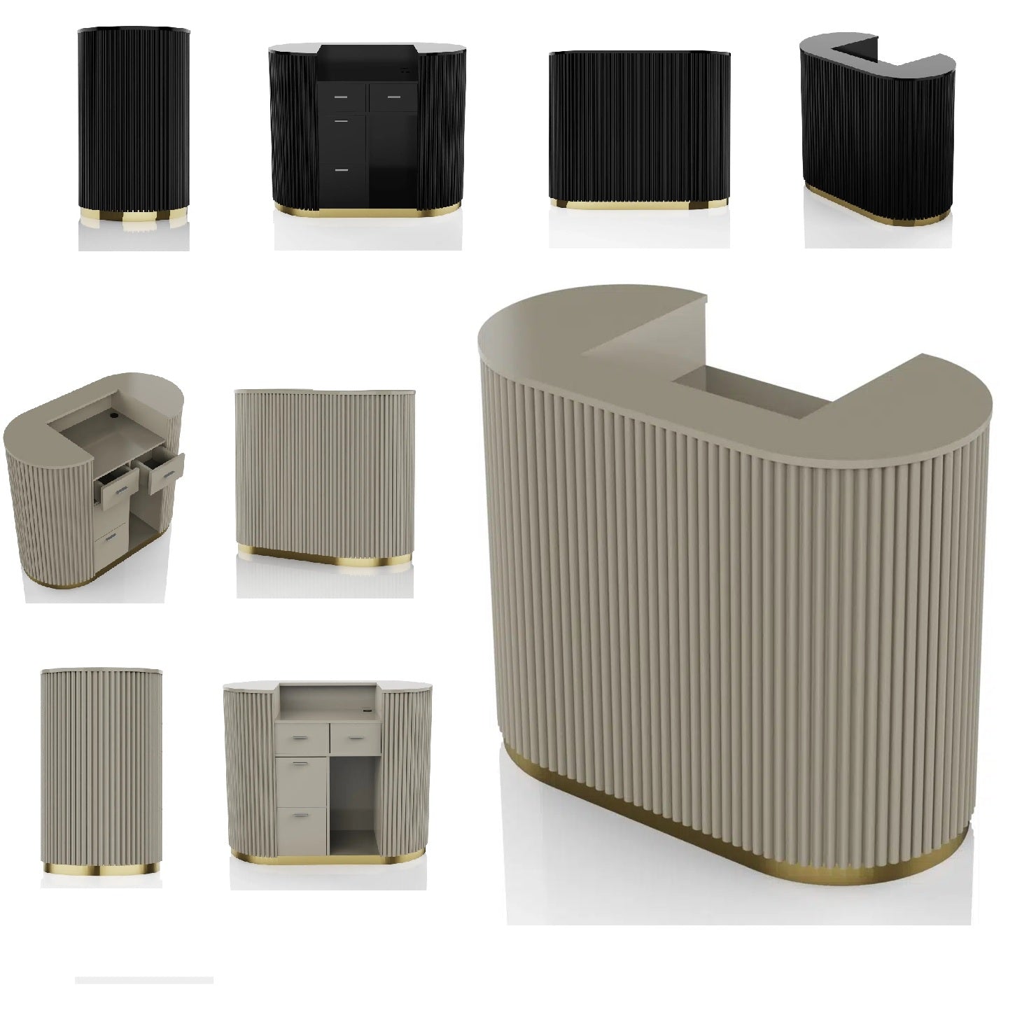 BANCO CASSA RECEPTION ELEGANT LEGNO NERO BEIGE ORO 120x60x101 CM