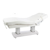 Cama blanca oscura con base de PU 4 motores ruedas calefactables con orificio para portarrollos WEELKO TENSOR 2249.4.A26 para esteticista centro de belleza masaje fisio spa