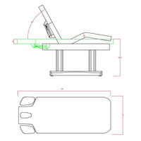 Cama blanca oscura con base de PU 4 motores ruedas calefactables con orificio para portarrollos WEELKO TENSOR 2249.4.A26 para esteticista centro de belleza masaje fisio spa