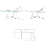 Dimensione con braccioli: 200x70x86 (h) cm. Altezza lettino: 53 a 86 cm Inclinazione schienale: 75 gradi. Dimensione schienale: 69 x 63  cm. Dimensione gambe : 70 x 68 cm. Dimensione seduta: 70 x 75 cm. Lumghezza braccioli: 73 cm. Dimensione poggia braccia : 40 x 15 cm. 3 motori  Pistone a gas: Si Portarotolo: Si, incluso Foro viso: Si Poggiabraccia: Si, estraibili e regolabili con pistone a gas. Ruote: Si, 2. Peso Max: 180 kg. Materiali: PU e metallo. Colori: Bianco ( 2241C.3.A26 ) e Nero (2241C.3.A66).