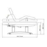 Dimensione: 198x76x86 (h) cm. Materassino unico: Si. Imbottiura materassino: 13 cm. Lettino gambe alte, testa alta Motore: Si, 4 motori LED: Si Portarotolo: Si. Foro viso: Si, con cuscino estraibile. Peso Max: 200 kg. Materiali: PU e metallo. Colori: Bianco light base (2259+.4.A26.LB), Bianco dark base (2259+.4.A26.DB), Opzional: Coprilettino, pedaliera e ruote.