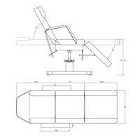 Dimensione con braccioli: 181x84x75 cm - 181x60x75 cm Dimensione schienale: 60x69.5 (h) cm Dimensione seduta: 51x60 (h) cm Dimensione gambale: 60x59.5 (h) cm Dimensione barcciolo: 80x12 cm Inclinazione schienale: da 0 a +63 gradi. Inclinazione gambale: da 0 a -50 gradi. Altezza: regolabile da 57 a 75 cm. Inclinazione lettino orizzontale a 0 gradi: Si. Foro viso: SI. Braccioli estraibili: Si. Materiali: Pvc e metallo. Opzional: Portarolo e coprilettino. Colori: Bianco (WKE002.A26) e nero (WKE002.A12).