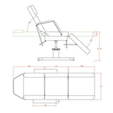 Dimensione con braccioli: 181x84x75 cm - 181x60x75 cm Dimensione schienale: 60x69.5 (h) cm Dimensione seduta: 51x60 (h) cm Dimensione gambale: 60x59.5 (h) cm Dimensione barcciolo: 80x12 cm Inclinazione schienale: da 0 a +63 gradi. Inclinazione gambale: da 0 a -50 gradi. Altezza: regolabile da 57 a 75 cm. Inclinazione lettino orizzontale a 0 gradi: Si. Foro viso: SI. Braccioli estraibili: Si. Materiali: Pvc e metallo. Opzional: Portarolo e coprilettino. Colori: Bianco (WKE002.A26) e nero (WKE002.A12).