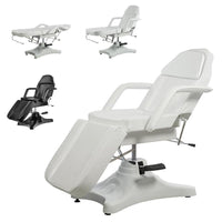 Sillón tumbona de PVC blanco y negro, cojín con 2 articulaciones, orificio para la cara, reposabrazos extraíbles, portarrollos, Weelko SART WKE016 para centro de belleza spa esteticista