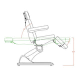 Dimensione con braccioli: 190x84x115 (h) cm. Motori: Si 3 o 4 motori per regolazione dell’altezza, l’inclinazione dello schienale, del sedile e del poggiapiedi. Pistone a gas Rotazione laterale 240 gradi. Opzional: Telecomando 4 motori-RST, coprilettino, riscaldamento, ruote, pedaliera FC003.RST e portarotolo. Imbottitura: 11 cm. Peso Max: 180 kg. Materiali: PU e metallo. Colori: Bianco 3 motori (2246.3.A26), Bianco 4 motori (2246B.A26) e Bianco 4 motori riscaldato (2246B.A26.HT).