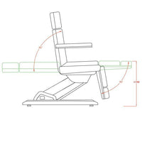 Dimensione con braccioli: 190x89x108 (h) cm. Motori: Si 3 o 4 motori per regolazione dell’’altezza, l’inclinazione dello schienale e l’inclinazione della seduta. Braccioli estraibili: SI, reclinabili. Pistone a gas: Si. Foro viso: Si, cuscino poggiatesta Peso Max: 180 kg. Materiali: PU e metallo. Colori: Bianco 3 motori (2235B.3.A26), Bianco 4 motori (2235D.4.A26) e Bianco 4 motori riscaldato (2235D.4.A26.HT).