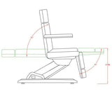 Dimensione con braccioli: 190x89x108 (h) cm. Motori: Si 3 o 4 motori per regolazione dell’’altezza, l’inclinazione dello schienale e l’inclinazione della seduta. Braccioli estraibili: SI, reclinabili. Pistone a gas: Si. Foro viso: Si, cuscino poggiatesta Peso Max: 180 kg. Materiali: PU e metallo. Colori: Bianco 3 motori (2235B.3.A26), Bianco 4 motori (2235D.4.A26) e Bianco 4 motori riscaldato (2235D.4.A26.HT).