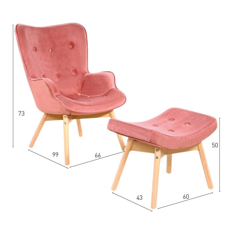 Poltrona sedia attesa poggiapiedi velluto legno rosa POSTQUAM WINDSOR –  perestetistaeparruchiere