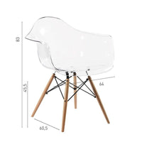 Poltroncina da sala d'attesa dal design elegante ed ergonomico. Rivestimento seduta in Plexiglas di alta qualità e base con struttura di legno.  CARATTERISTICHE: Dimensioni: 60.5x64x83 cm Dimensioni base: 60.5x64x45.5 cm Colori: Plexiglas (IDMHOMECH006GL). Struttura: Legno.