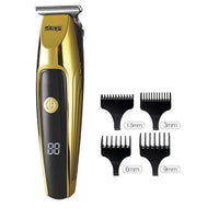 CARATTERISTICHE: Motore: 1700 giri min. Batteria: 600 mha. Durata: 90 min. Tempo di ricarica: 90 min. Cordless: Si. Materiali: Plastica. Colore: Oro e argento. Lama: inox regolabile con rialzi . Rialzi: Si, 4 rialzi (1.5, 3, 6 e 9 mm).. Utilizzabile con e senza filo: Si Display: Si.