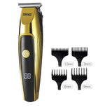 CARATTERISTICHE: Motore: 1700 giri min. Batteria: 600 mha. Durata: 90 min. Tempo di ricarica: 90 min. Cordless: Si. Materiali: Plastica. Colore: Oro e argento. Lama: inox regolabile con rialzi . Rialzi: Si, 4 rialzi (1.5, 3, 6 e 9 mm).. Utilizzabile con e senza filo: Si Display: Si.