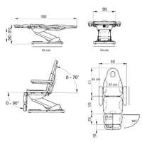 MISURE-Poltrona per pedicure molto stabile, dotata di 2 motori che controllano l'altezza e l'inclinazione dello schienale. Braccioli pieghevoli e removibili. Poggiapiedi con apertura laterale e regolabili in altezza in maniera indipendente tramite pistone a gas. Con foro facciale e cuscino poggiatesta regolabile. Rivestimento in PU bianco di alta qualità e facile da pulire.