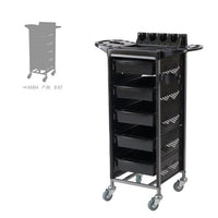 Carrello pvc metallo nero porta phon 5 cassetti estraibili 4 ruote Rizzoo by Weelko Roller WKT005 per parrucchiere salone uomo donna barbershop