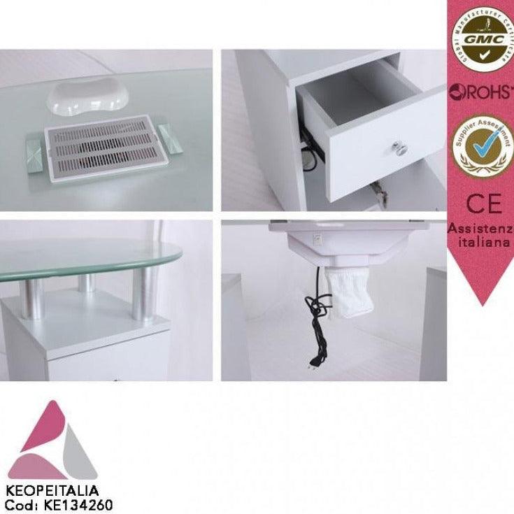 Tavolo manicure legno bianco top vetro aspiratore Keopalia Budapest KE –  perestetistaeparruchiere