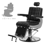  Poltrona da barbiere reclinabile e girevole con imbottitura che offre un grande comfort di seduta.rivestimento in pvc di colore nero, con base tonda cromata. Questa poltrona è regolabile, con pistone idraulico a gas, in altezza da 56 a 69,5 cm. CARATTERISTICHE:  Dimensioni lavatesta: 69x140(h)56/69,5 cm.  Diametro base tonda: 70 cm  Materiali: Pvc e metallo.  Colore: Nero.  Poggiatesta: Si.  Poggiapiedi: Si.  Base: Tonda.